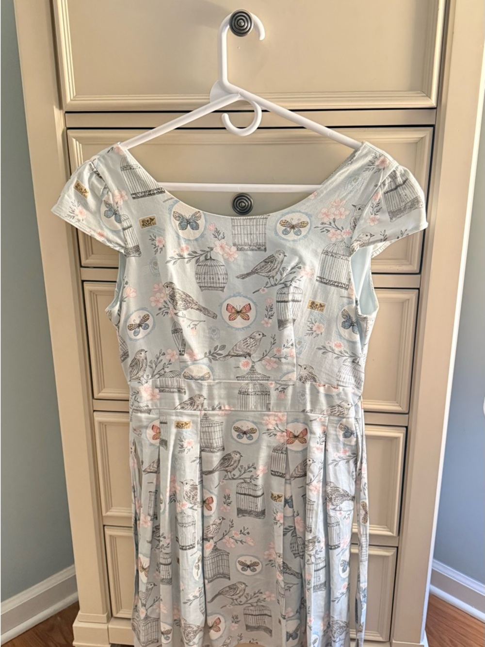 Light Blue Bird & Butterfly Print Casual Women's Dress